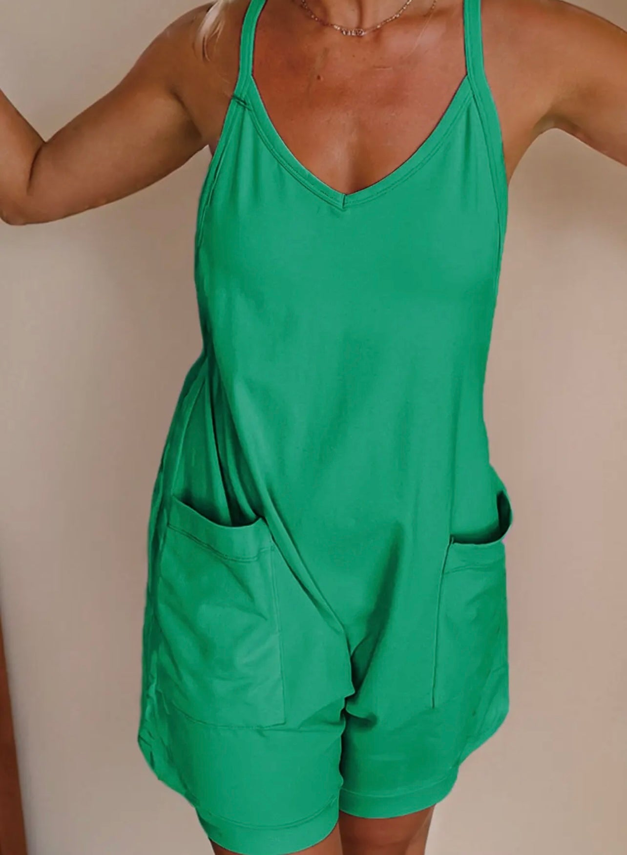 GREEN V-NECK JERSEY ROMPER