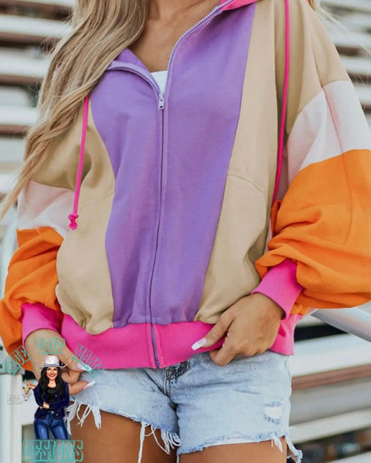 COLOR BLOCK FULL ZIP HOODIE - OVERSIZED