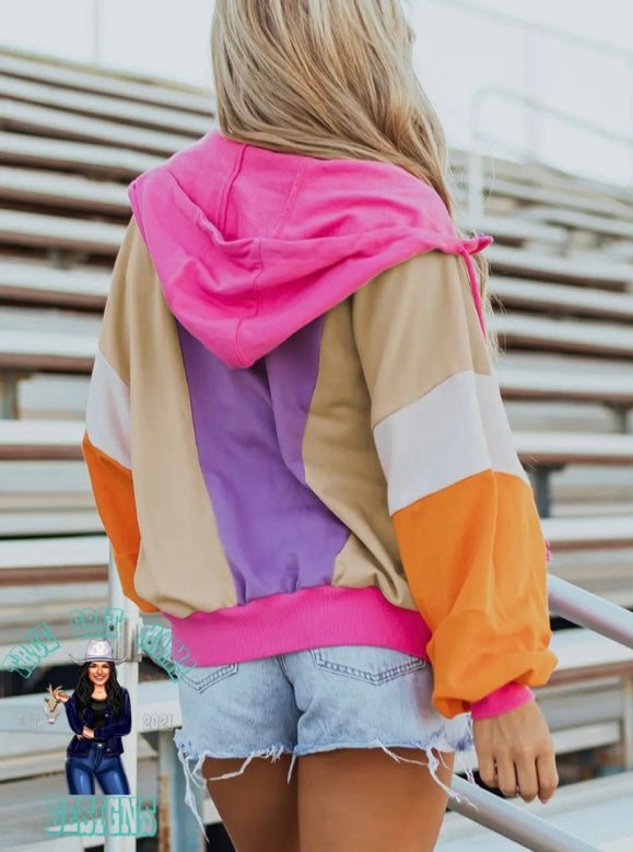 COLOR BLOCK FULL ZIP HOODIE - OVERSIZED